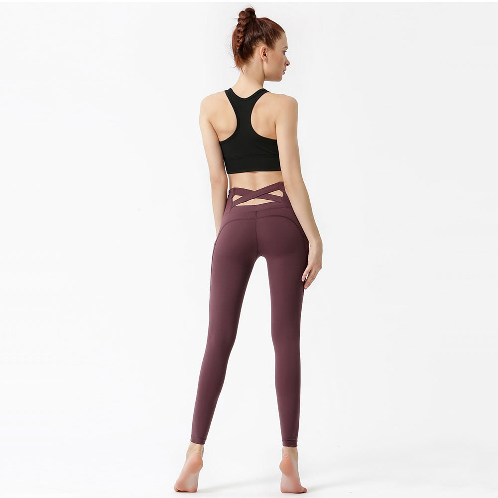 High Waist-Cross Side Pockets Yoga Pants